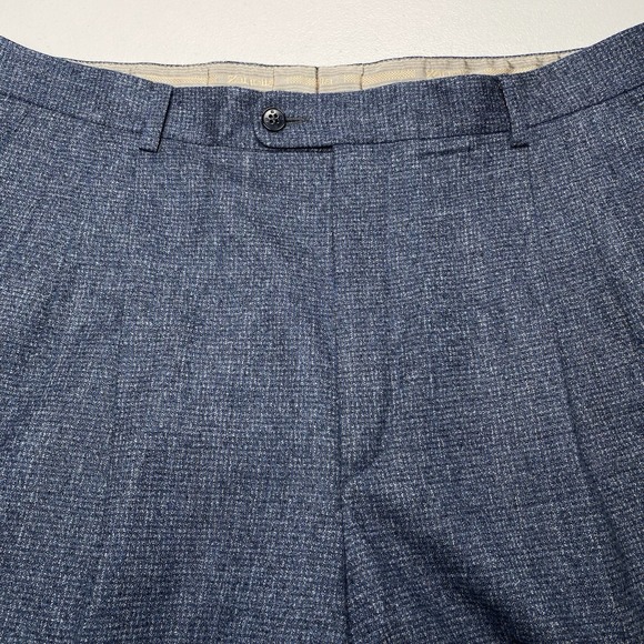 Zanella Dress Pants 34 (34x30 Cuffed) Wool Cashmere Melange Triple Pleated Blue